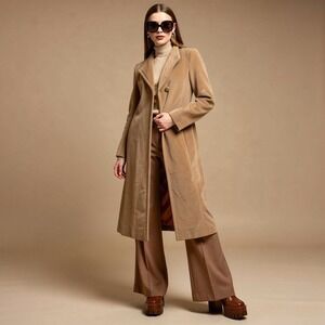 Vtg 60s 70s Kish Mer Coat Women‎ Large Cedarhurst Camel Tan Long Single Breasted